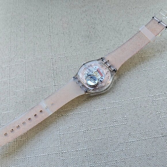 Swatch Pink Glistar SUOK703 Watch 40mm Silicone Rose Gold Tone Glitter - Picture 11 of 13